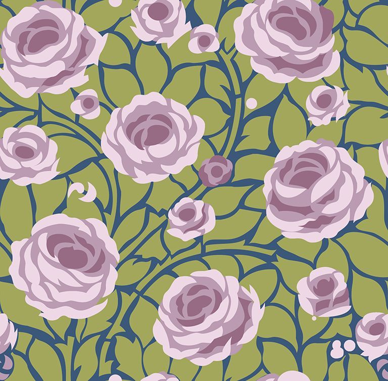 Halbpanama, Meterware, Baumwollstoff, weiß-grün-Rosatöne, Rosen, Landhausstil, Muster "Weg zum Turm"