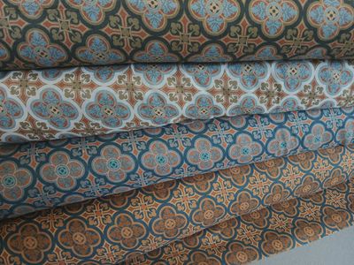 Batist-Viskose, geometrisches Fliesenmuster, navy-grau-ziegelrot, Schal, Tücher, Hemden, Blusen, Muster  Batist-Viskose, geometrisches Fliesenmuster, navy-grau-ziegelrot, Schal, Tücher, Hemden, Blusen, Muster "Herrenhaus", Farbstellung Blauer Fels dunkel