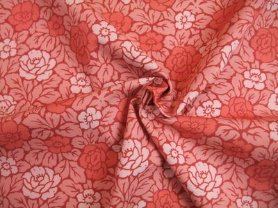 Popeline, Meterware, Baumwollstoff, Rosenmuster, lachsfarbig, rosa-dunkelrot, zweifarbige Blüten, GOTS, bio, Futterstoff, Webware, Blusen- und Hemdenstoff, Trachten, Patchwork Popeline, Meterware, Baumwollstoff, Rosenmuster, lachsfarbig, rosa-dunkelrot, zweifarbige Blüten, GOTS, bio, Futterstoff, Webware, Blusen- und Hemdenstoff, Trachten, Patchwork