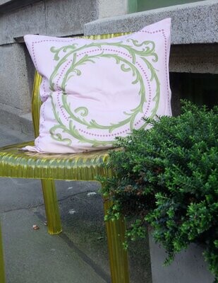 Kissenbezug, Kranz, rosa-grün, 50x50cm