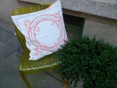 Kissenbezug, Kranz, weiß-rosa, 50x50cm Kissenbezug, Kranz, weiß-rosa, 50x50cm