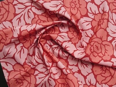 Popeline, Baumwollstoff, GOTS, bio, Meterware, Rosenmuster, lachsfarbig-rot-dunkelrot, Webware, Blusen- und Hemdenstoff, Futterstoff, Trachten, Patchwork Popeline, Baumwollstoff, GOTS, bio, Meterware, Rosenmuster, lachsfarbig-rot-dunkelrot, Webware, Blusen- und Hemdenstoff, Futterstoff, Trachten, Patchwork
