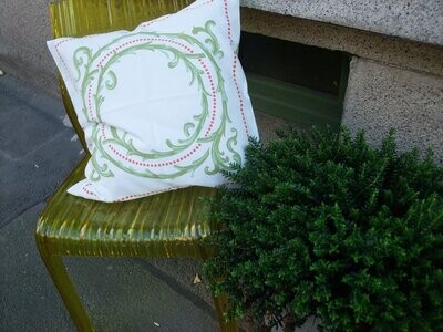 Kissenbezug, Kranz, weiß-grün, 50x50cm