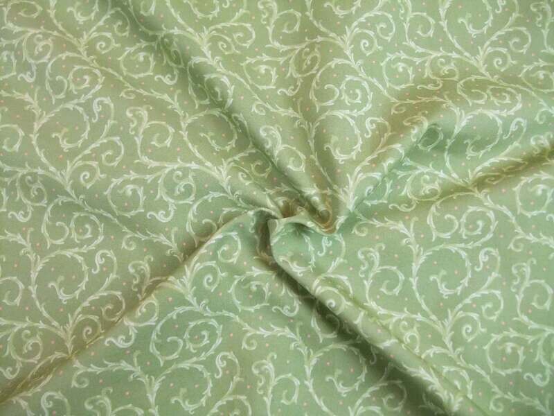 Popeline, Meterware, Baumwollstoff, GOTS, bio, Motiv Dornenhecke, grün-hellgrün, hellrote Pünktchen, Webware, Futterstoff, Blusenstoff, Hemdenstoff, Trachten, Dirndl Patchwork