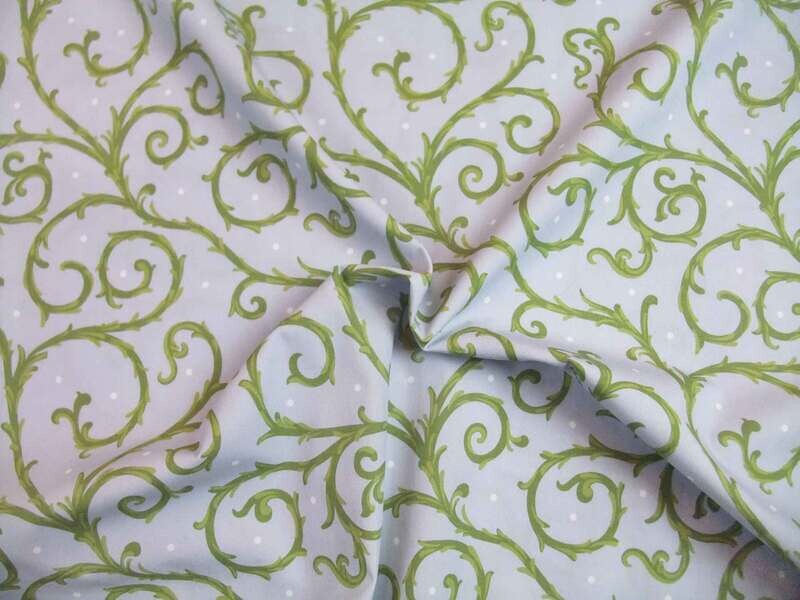 Popeline, Meterware, Baumwollstoff, GOTS, bio, Motiv Dornenhecke, hellblau-grün, weiße Pünktchen, Webware, Futterstoff, Blusenstoff, Hemdenstoff, Trachten, Dirndl, Patchwork