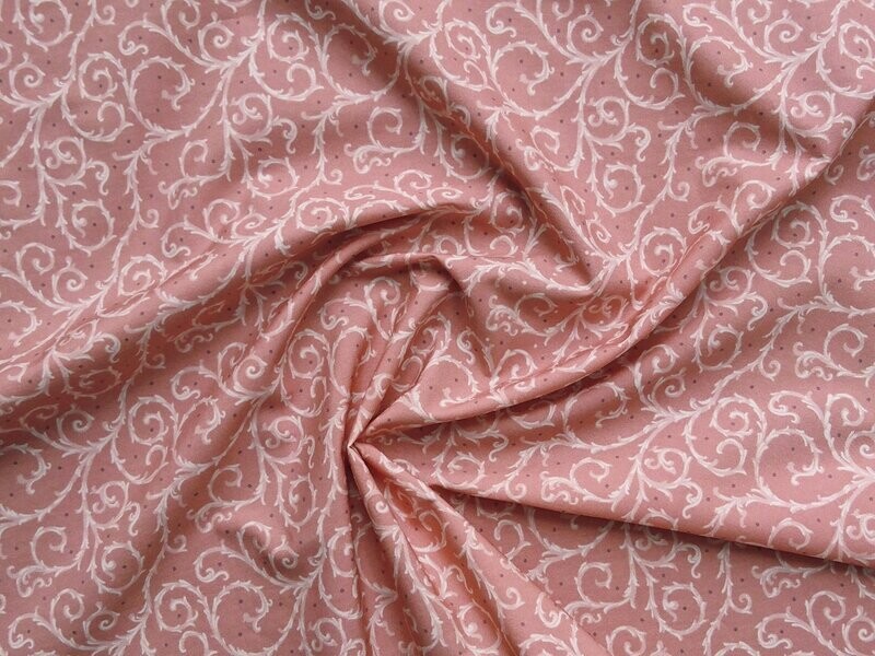 Popeline, Meterware, Baumwollstoff, GOTS, bio, Motiv Dornenhecke, lachsfarbig-weiß, violette Pünktchen, Futterstoff, Webware, Blusenstoff, Hemdenstoff, Trachten, Dirndl, Patchwork