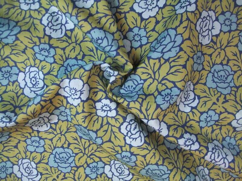 Popeline, Meterware, Baumwollstoff, Rosenmuster, grün-wasserblau, zweifarbig, bio, GOTS, Hintergrund navy, Futterstoff, Blusenstoff, Hemdenstoff, Webware, Dirndl, Trachten, Patchworkstoff