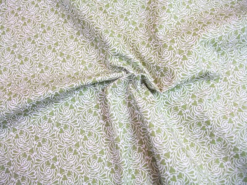 Popeline, Meterware, Baumwollstoff, Motiv Rabenwiese, grün, bio, GOTS, Ranken, Herzblüten, Futterstoff, Webware, Blusenstoff, Hemden, Trachten, Dirndl, Patchworkstoff