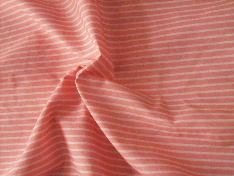 Popeline, Meterware, Baumwollstoff, Bioqualität, Streifen, lachsfarbig-rosa, GOTS, Futterstoff, Webware, Hemden, Blusenstoff, Trachten, Patchwork Dirndl