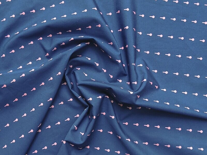 Popeline, Meterware, Baumwollstoff, Motiv Griffel, dunkelblau-rosa, bio, navy, lachs, Futterstoff, Webware, Blusenstoff, Hemdenstoff, Patchworkstoff, Trachten, Dirndl