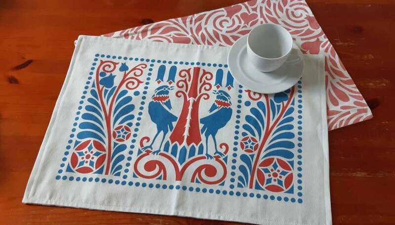 Platzset / Tischset, Blau/Rot, 50x35cm, zum Wenden, Baumwollstoff Platzset / Tischset, Blau/Rot, 50x35cm, zum Wenden, Baumwollstoff