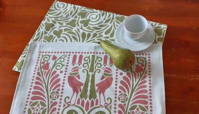 Platzset / Tischset, Grün/Rosa, 50x35cm, zum Wenden, Baumwollstoff