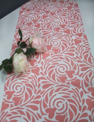 Tischläufer, Rabenwiese, weiß-lachsfarbig, 40cm breit, verschiedene Längen