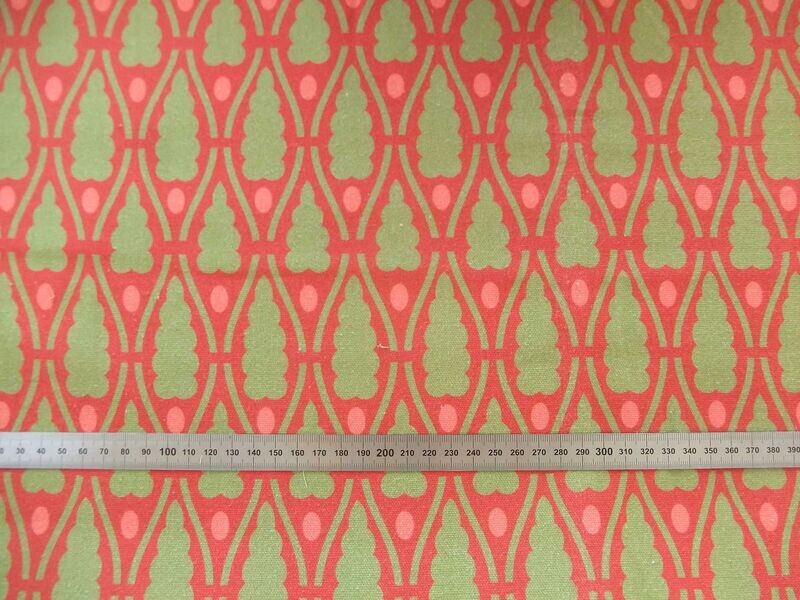 Meterware Halbpanama, Weihnachten, rot, 160cm breit, Baumwollstoff, grüne Bäumchen, für Tischdecken, Taschen, Kissen