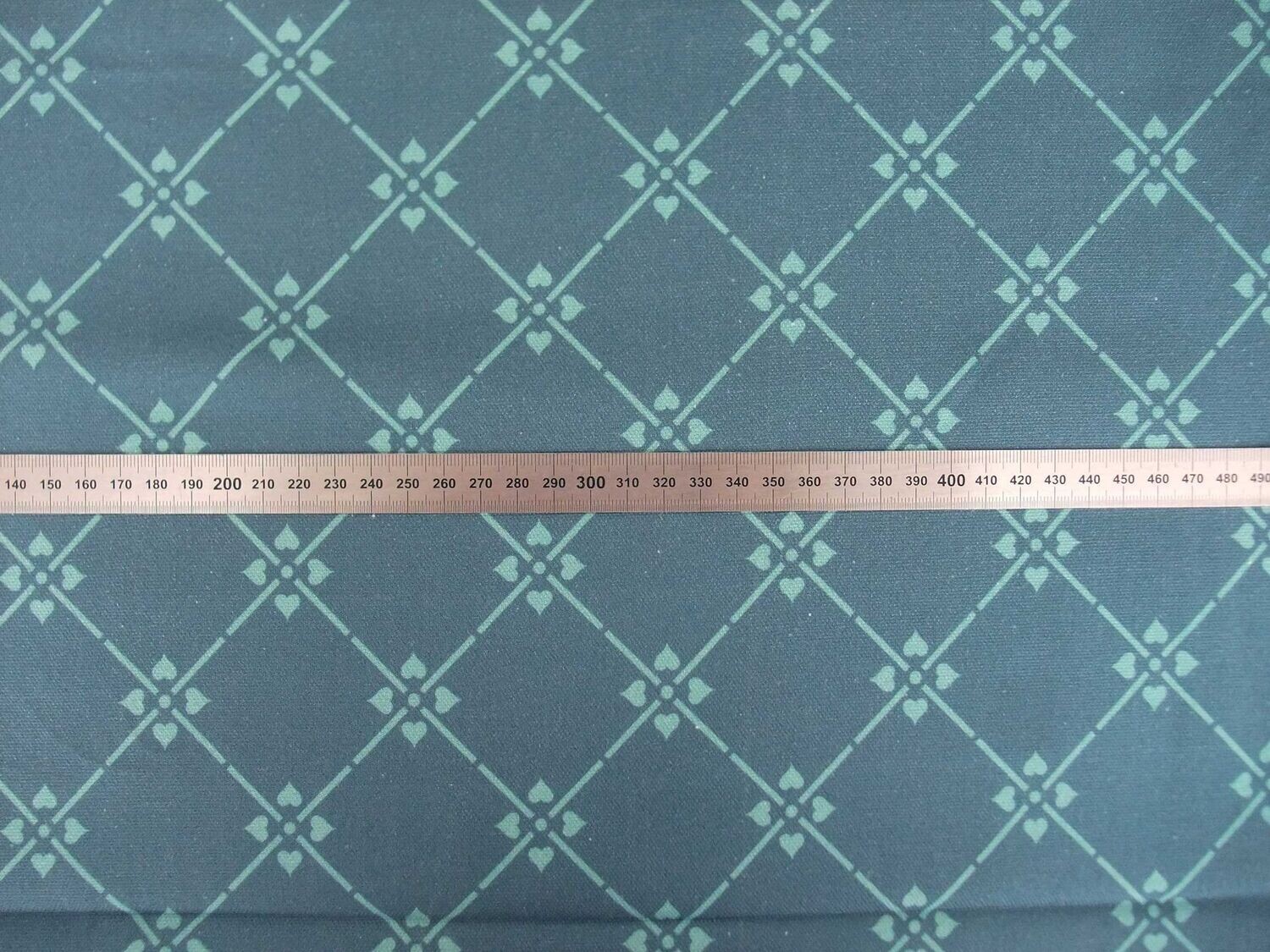 Halbpanama, Meterware, dunkelblau-türkis, Baumwollstoff, Muster "Raute 08", 160cm breit, Kreuzblume, für Taschenprojekte, Tischdecke, Kissen, Trachtenmode