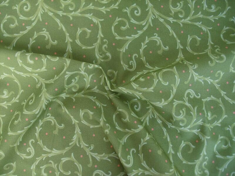 Meterware, Halbpanama, Motiv "Dornenhecke", Grüntöne mit hellroten Pünktchen, 200g/qm, Ranken, Baumwollstoff, Taschen, Tischdecke, Kissen, Hosen, Trachten