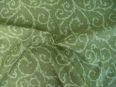 Meterware, Halbpanama, Motiv "Dornenhecke", Grüntöne mit hellroten Pünktchen, 200g/qm, Ranken, Baumwollstoff, Taschen, Tischdecke, Kissen, Hosen, Trachten