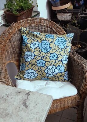 Kissenhülle mit Rosenmuster, grün-wasserblau, Baumwolle, mit Reißverschluß, 50x50cm