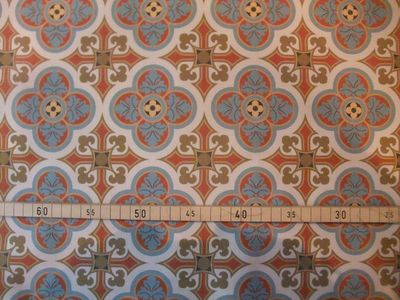 Halbpanama, Meterware,  200g/qm, 160cm breit,  Baumwollstoff, Muster "Herrenhaus", Farbstellung "Aufbruch", beige-rot-braunoliv-blaugrau, für Taschenprojekte, Kissen, Hosen