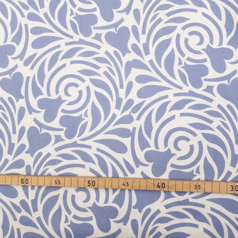 Halbpanama, Meterware, Baumwollstoff, Muster Rabenwiese, ultramarinblau, lavendel, Spirale Herzblume, Jugendstil, Taschen, Tischdecke, Kissen, Hosen, Trachten