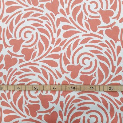 Halbpanama, Meterware, Baumwollstoff, Muster Rabenwiese, hellrot/lachsfarbig, Spiralen, Herz Jugendstil, Trachten, Kissen, Taschenprojekte, Tischdecken Halbpanama, Meterware, Baumwollstoff, Muster Rabenwiese, hellrot/lachsfarbig, Spiralen, Herz Jugendstil, Trachten, Kissen, Taschenprojekte, Tischdecken