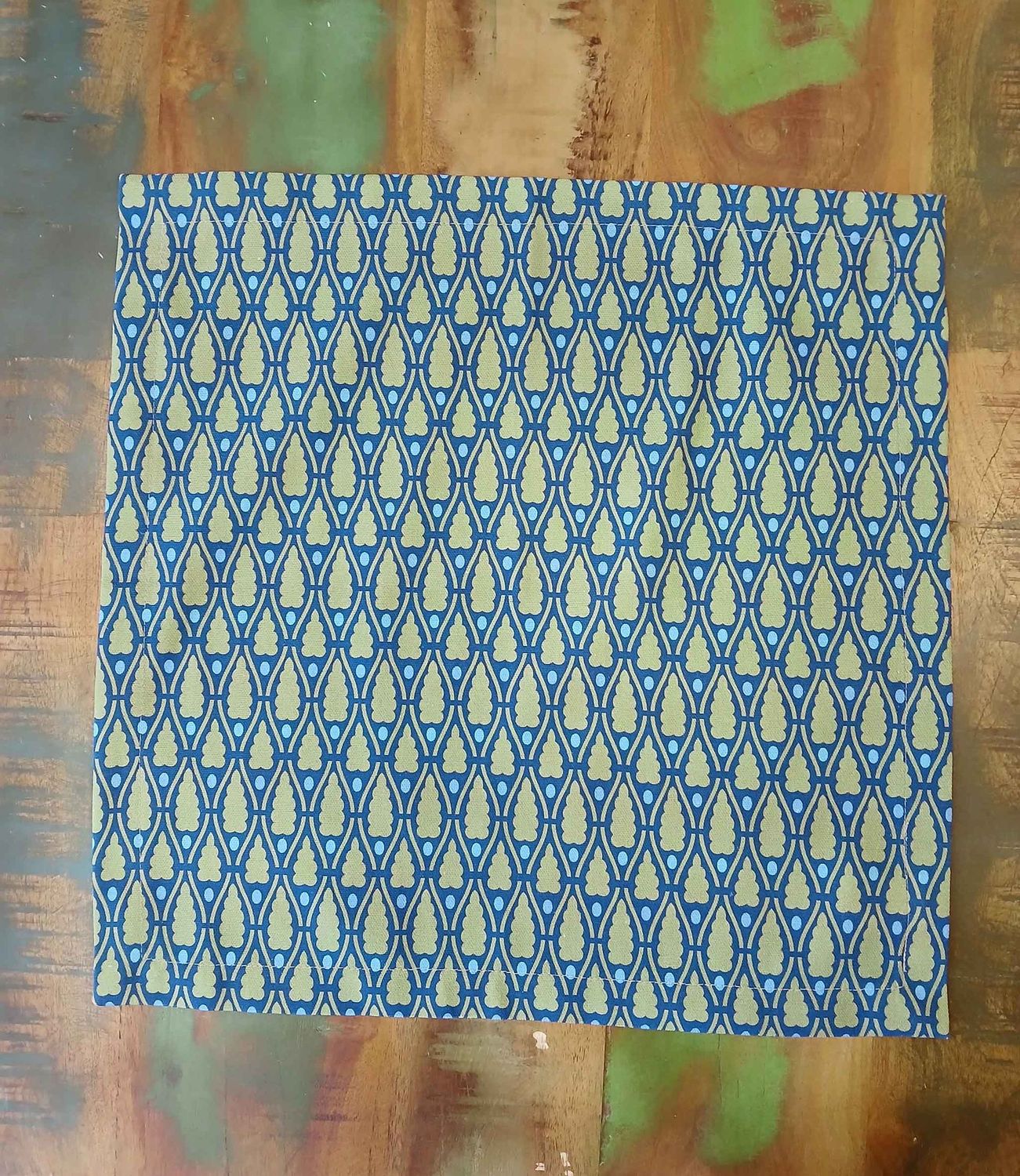 Stoffserviette, 40x40cm, 100% Baumwolle, Navy mit grünen Bäumchen und blauen Punkten, kleines Tischdeckchen, Weihnachten Stoffserviette, 40x40cm, 100% Baumwolle, Navy mit grünen Bäumchen und blauen Punkten, kleines Tischdeckchen, Weihnachten