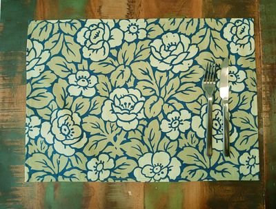 Platzset / Tischset,  Rosenmuster, 50x35cm, zum Wenden, Baumwollstoff. grün/hellgrün