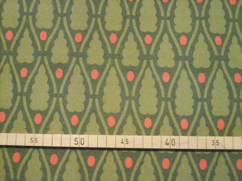 Meterware Halbpanama, Weihnachten, dunkelgrün, 160cm breit, Baumwollstoff, grüne Bäumchen, hellrote Punkte, für Tischdecken, Tischsets, Kissen, Taschen