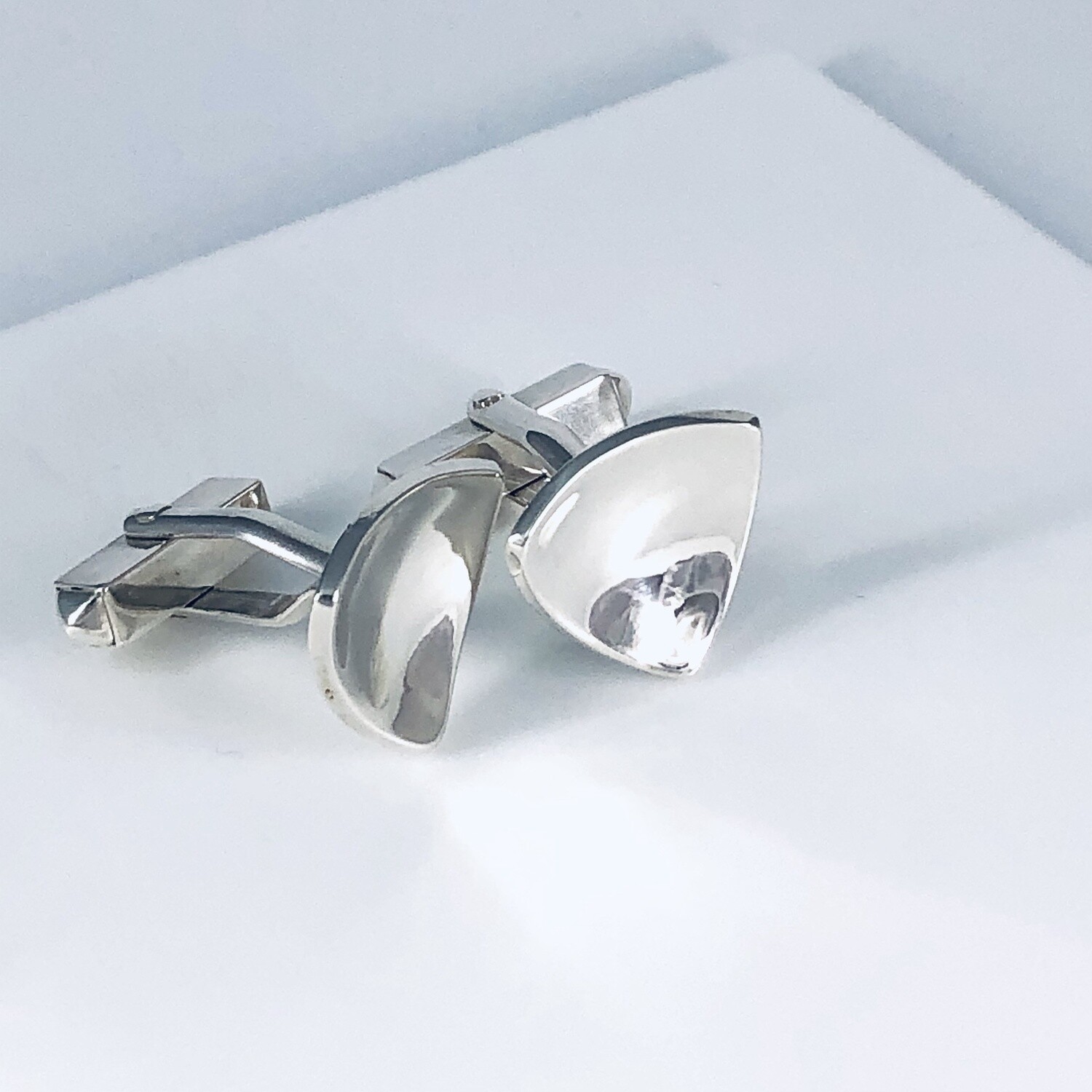 Trillion dished cufflinks - polished