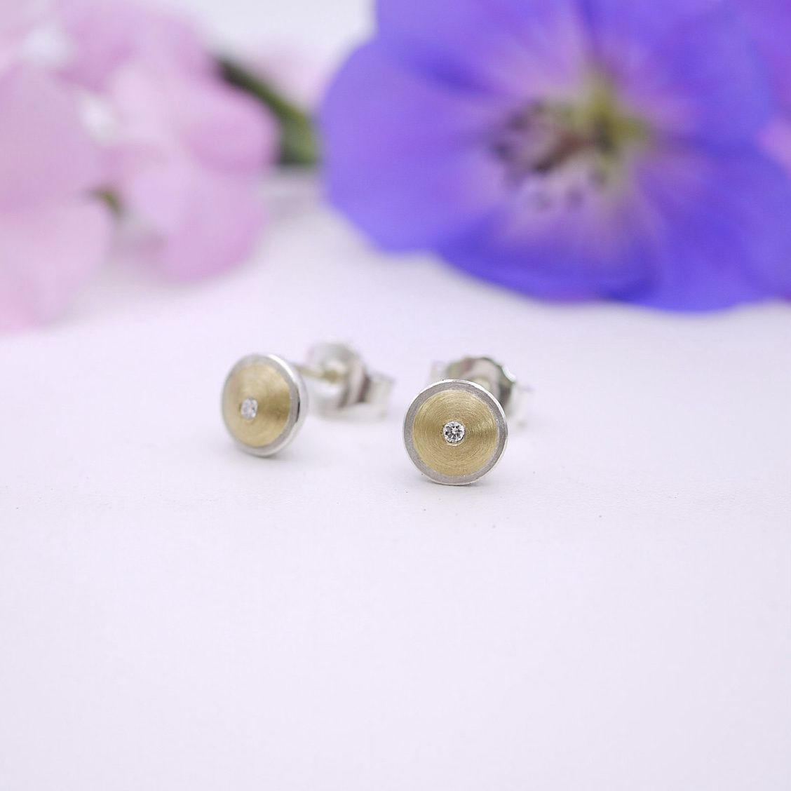 Gold dot studs with diamonds