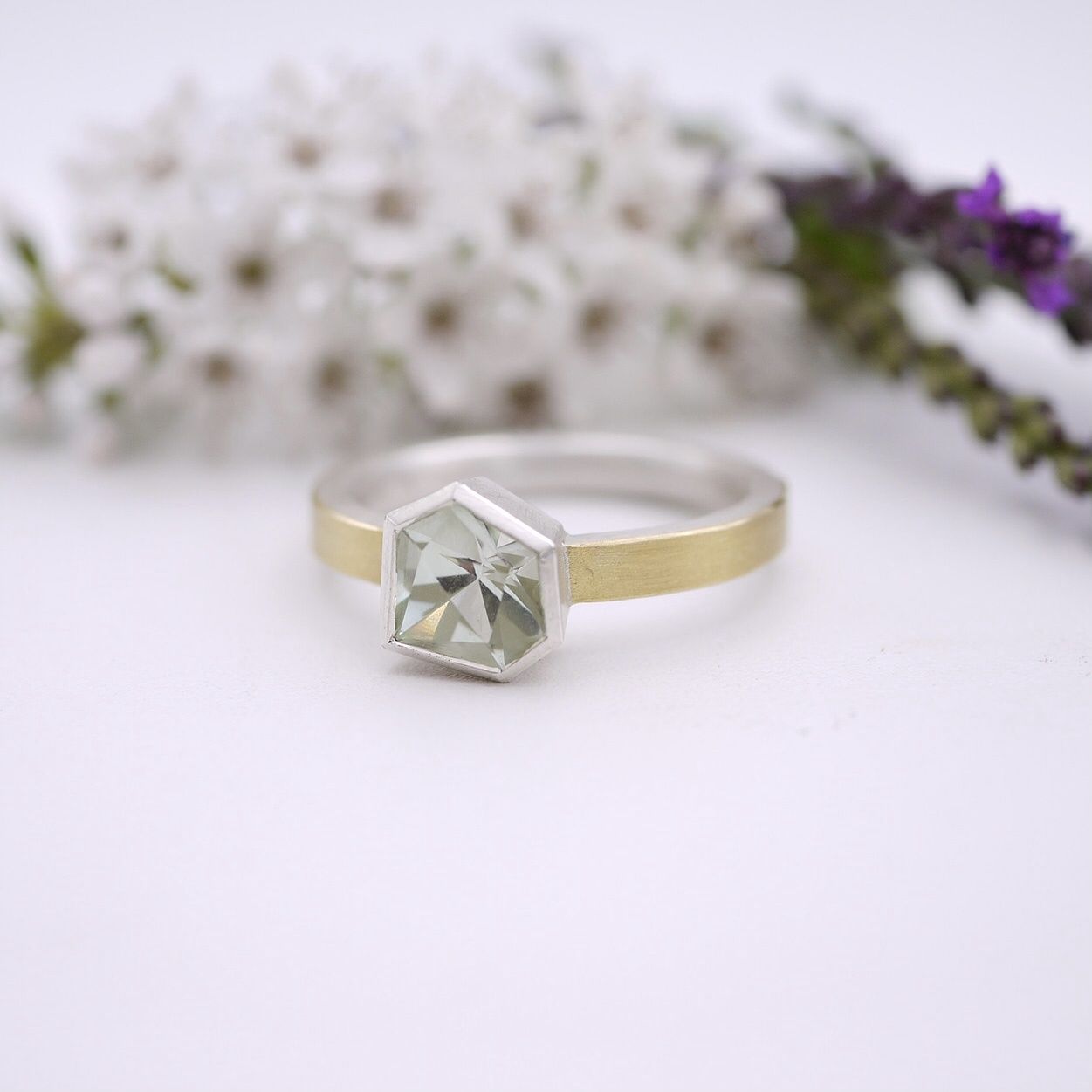 Asymmetric-cut green amethyst ring