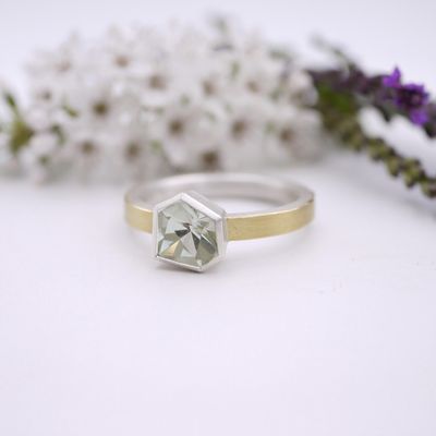 Asymmetric-cut green amethyst ring
