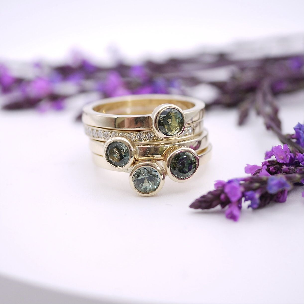 Sapphire stacking rings in gold