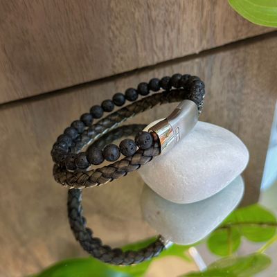 Lava stone and leather  bracelet