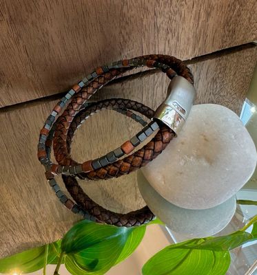Hematite and leather bracelet