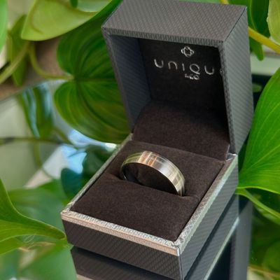 Steel ring with silver inlay