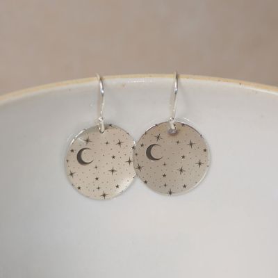 Starry night print disc earrings