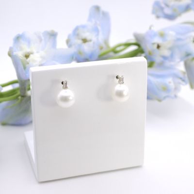 Pearl and baguette- cut diamond studs