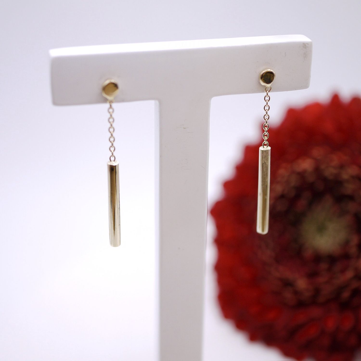 Gold bar drop earrings