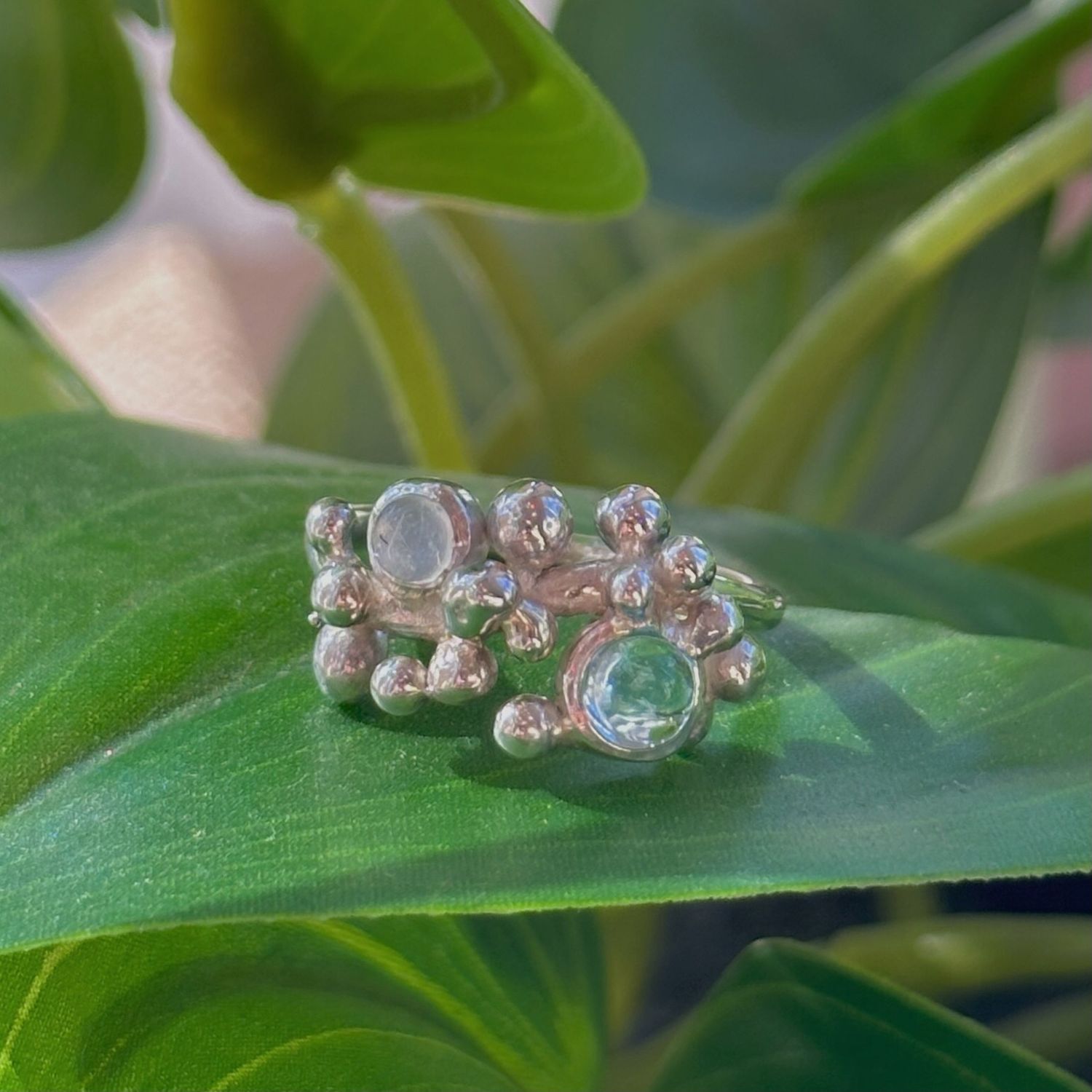 Nebula ring with two stones