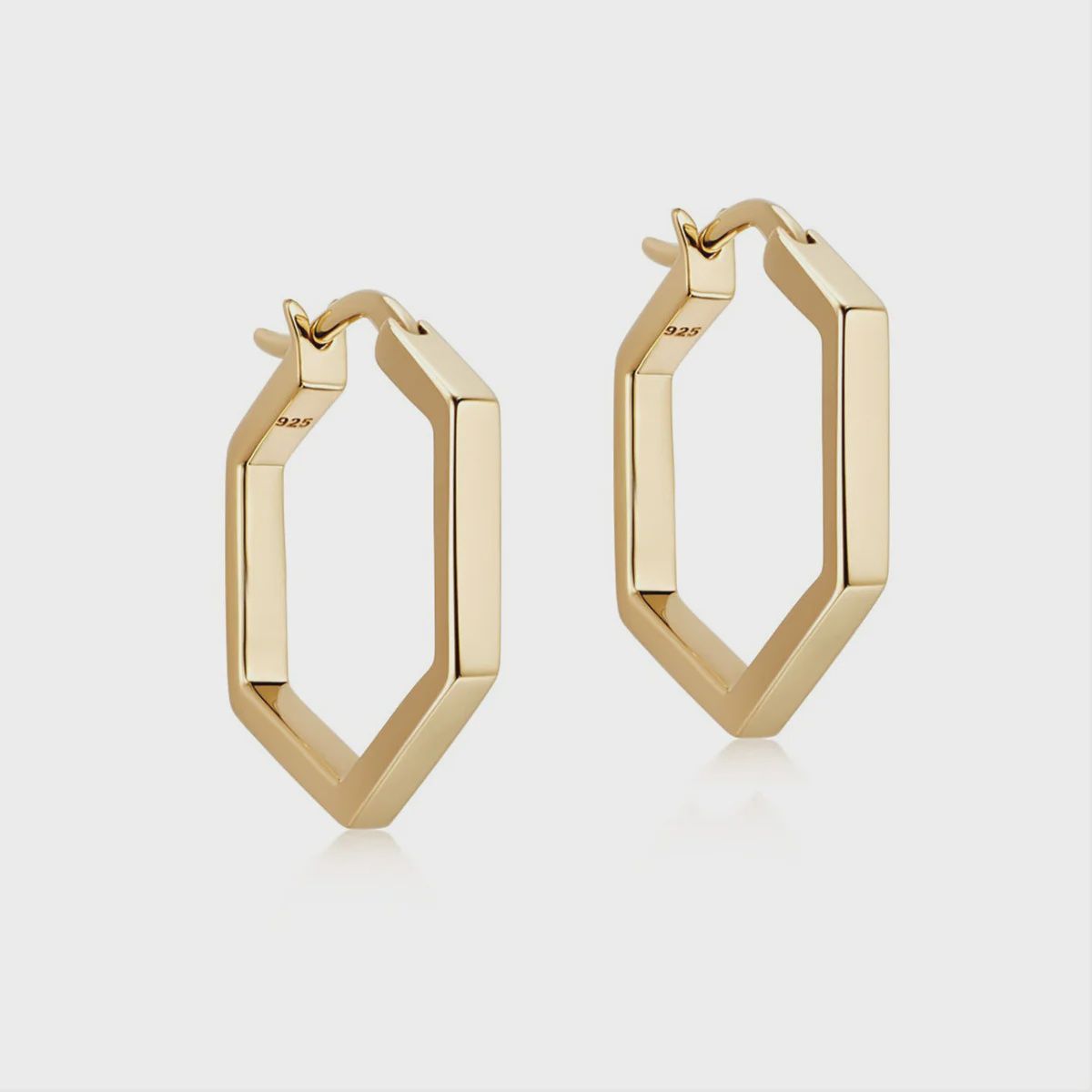 Hexagon huggie hoop earrings, Metal: 18ct gold plated sterling silver