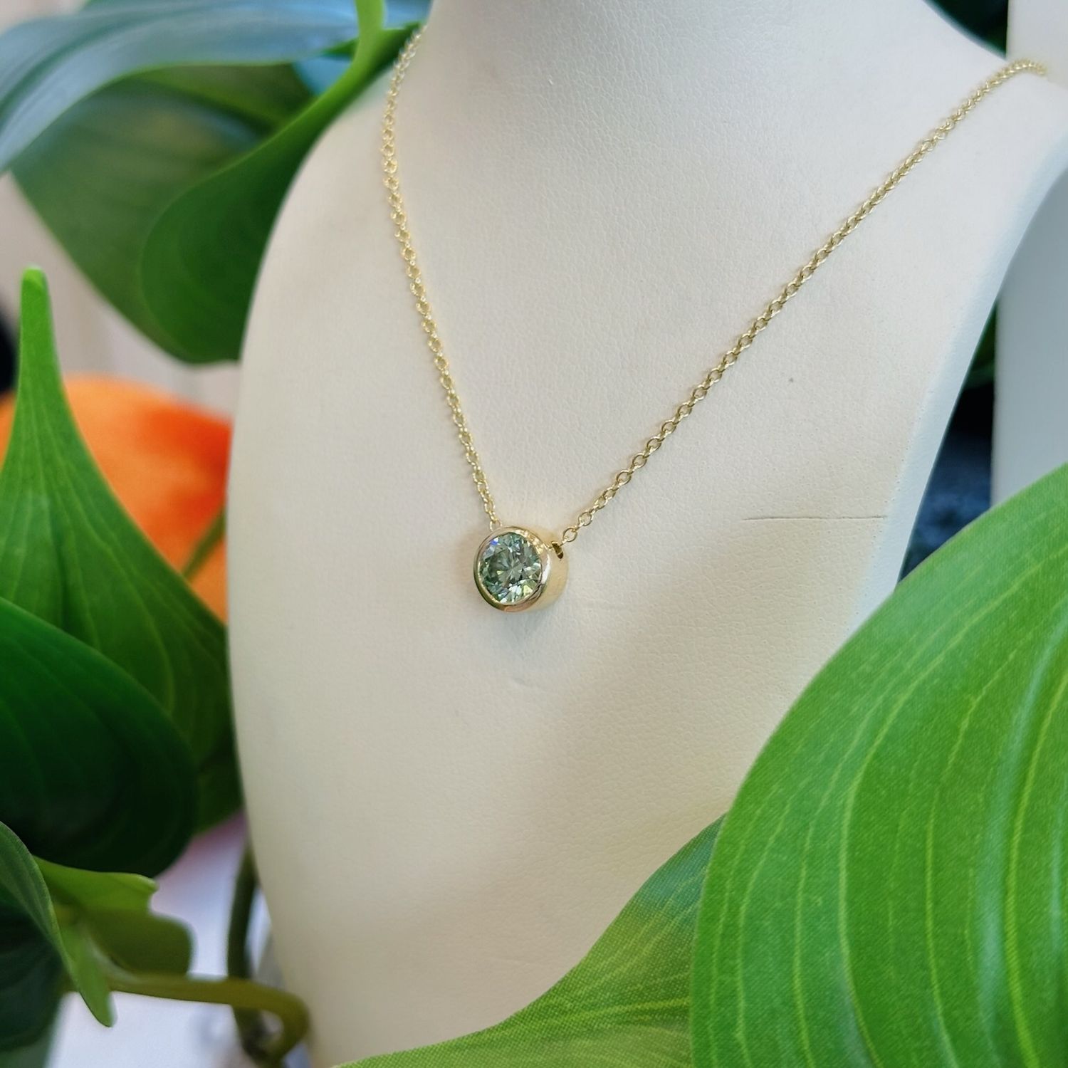Green lab diamond floating pendant
