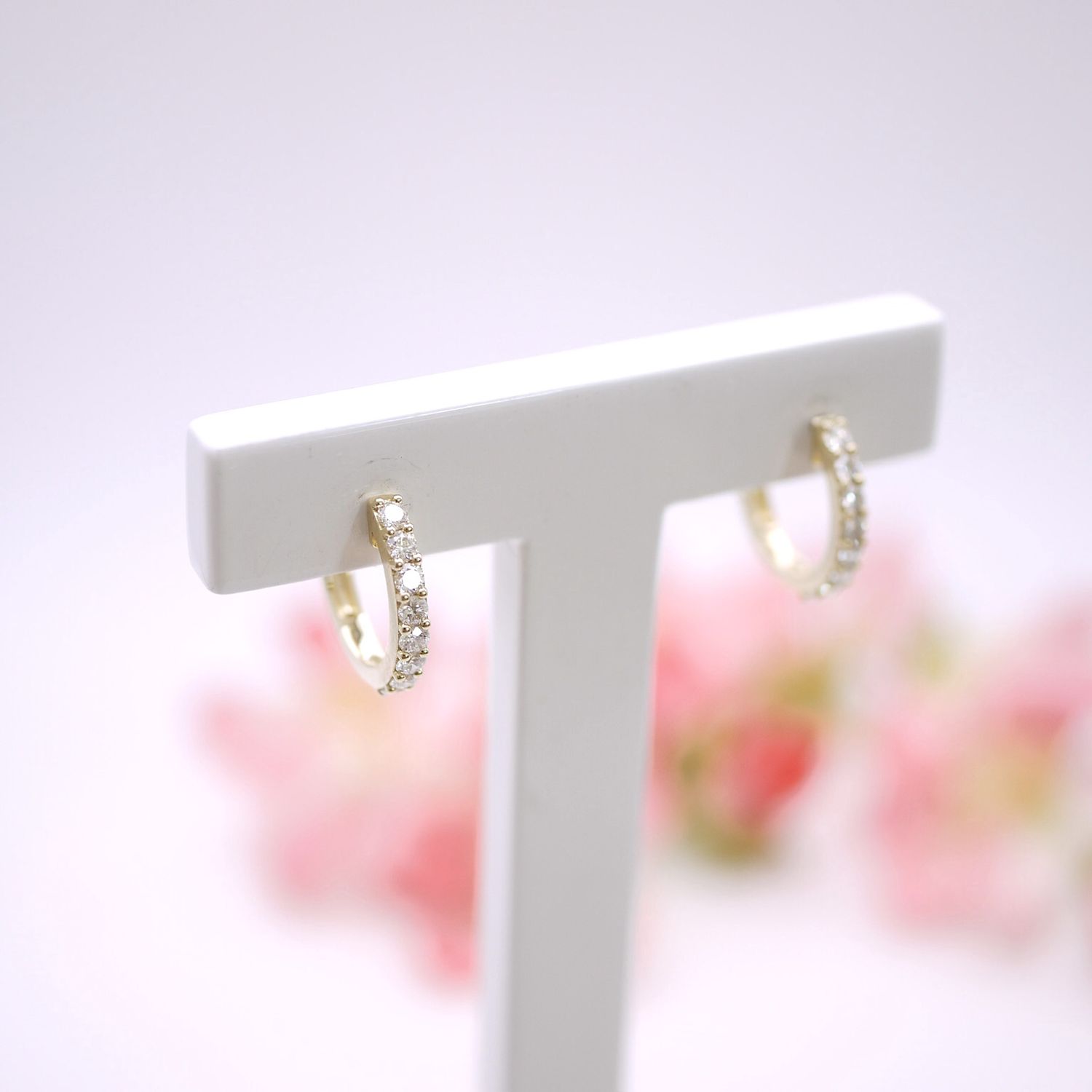 Diamond yellow gold hoops