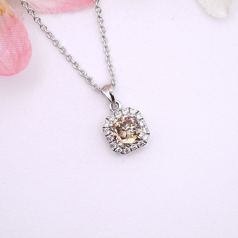 Cognac diamond halo pendant
