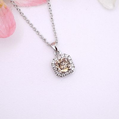 Cognac diamond halo pendant