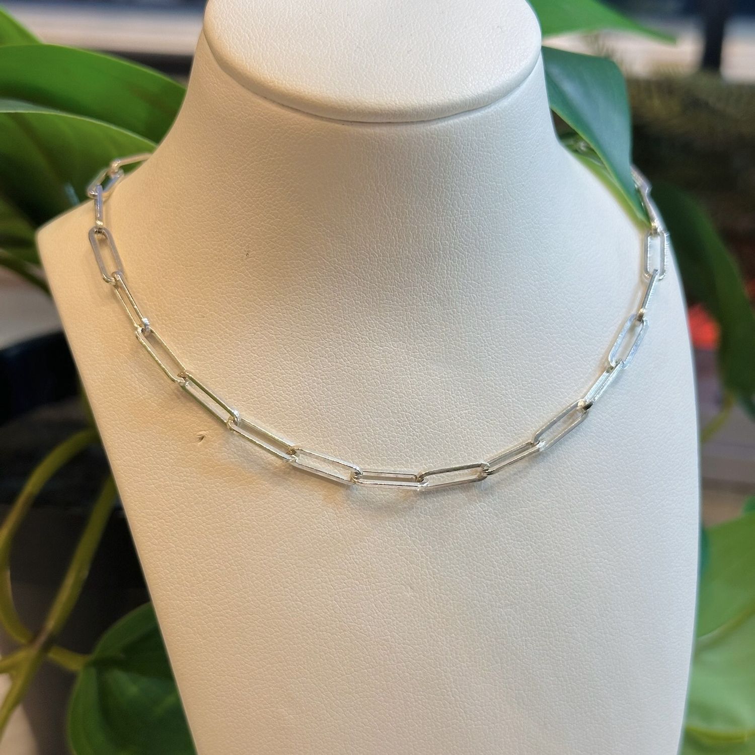 Long link paperclip necklace in silver