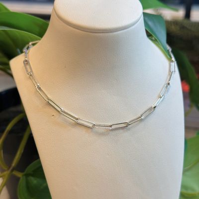 Long link paperclip necklace in silver