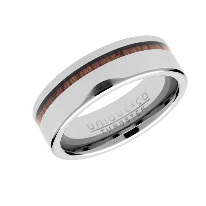 Grey/ wood inlay on edge, Size: 56 (O 3/4)