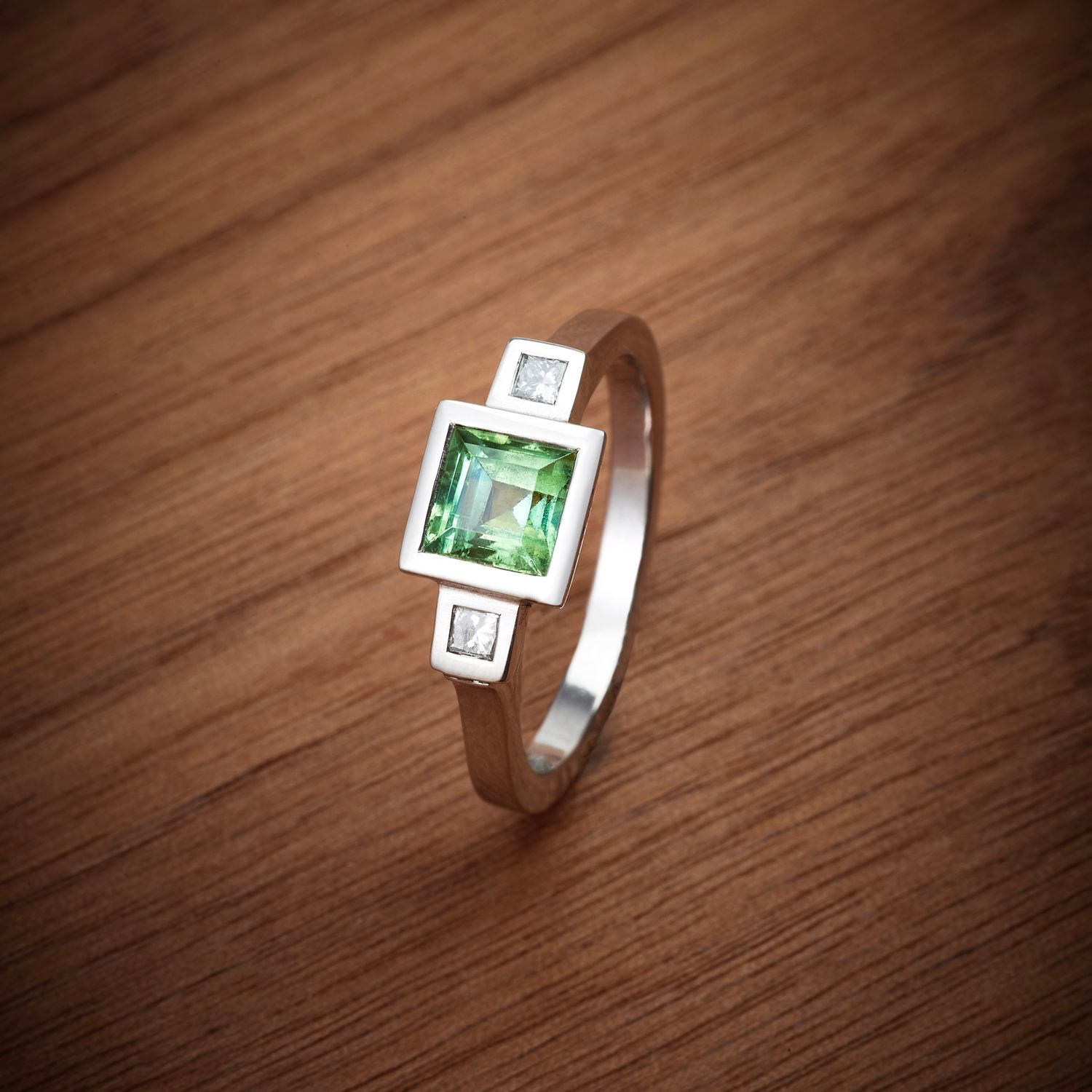 Mint tourmaline and diamond ring