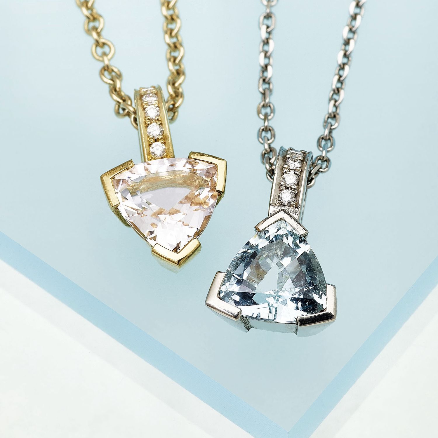 Trillion cut pendant, Stone: Morganite